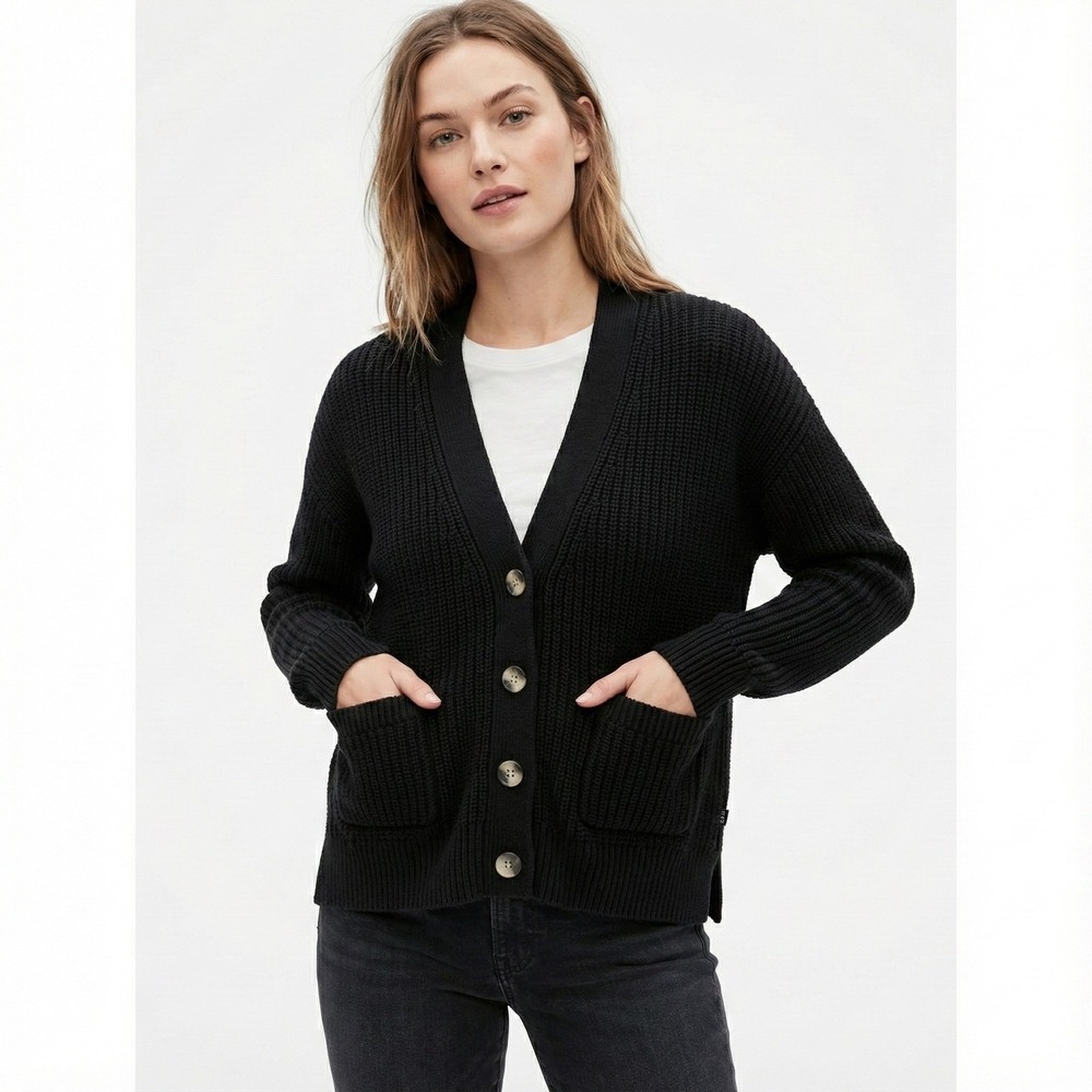 GAP Black V-Neck Button Cardigan Sweater